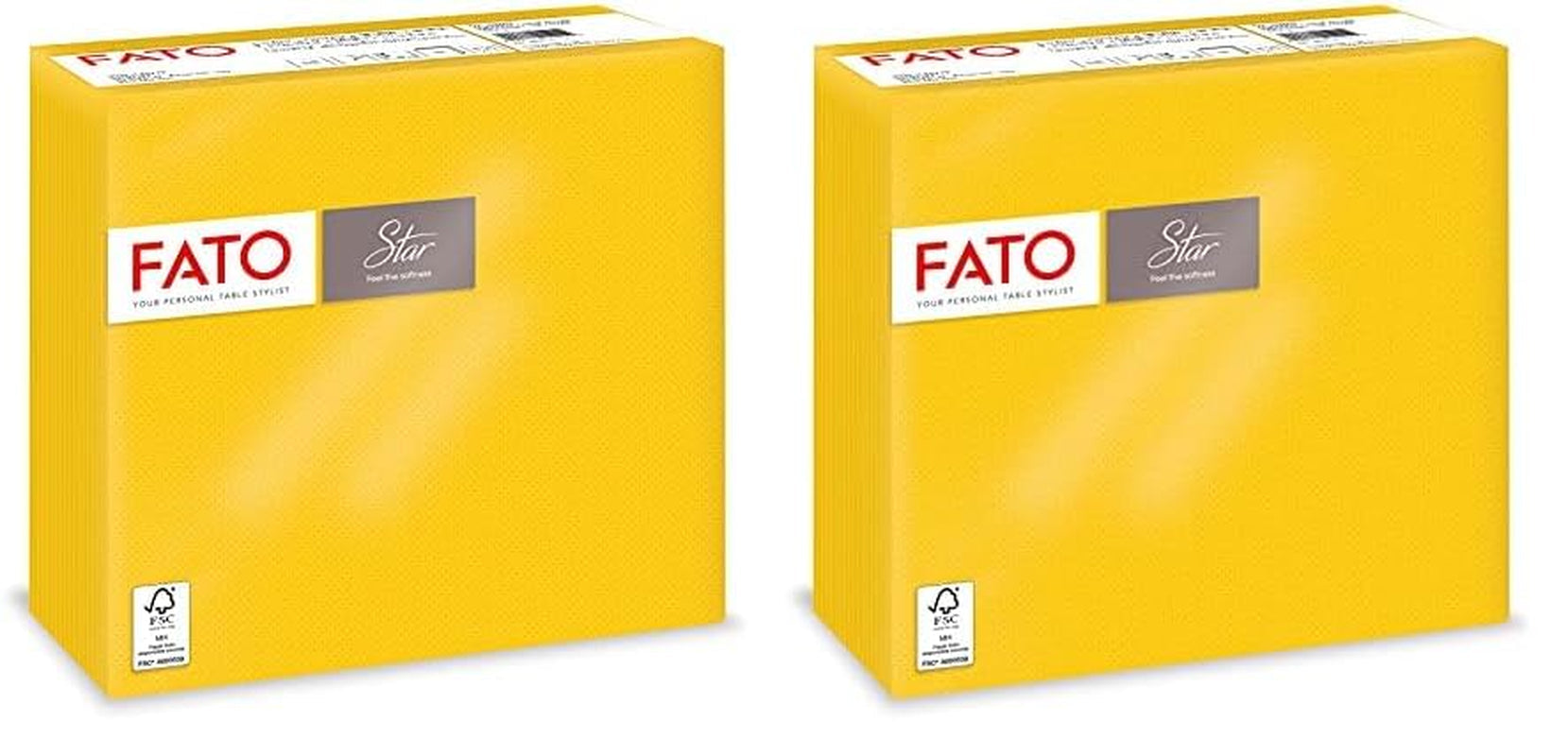 - Șervețele de hârtie de unică folosință, moi și delicate, pachet de 40 de șervețele, dimensiune 38X38 pliate în 4, 2 straturi, culoare galben, 100% hârtie din celuloză pură, certificate FSC (pachet de 2)