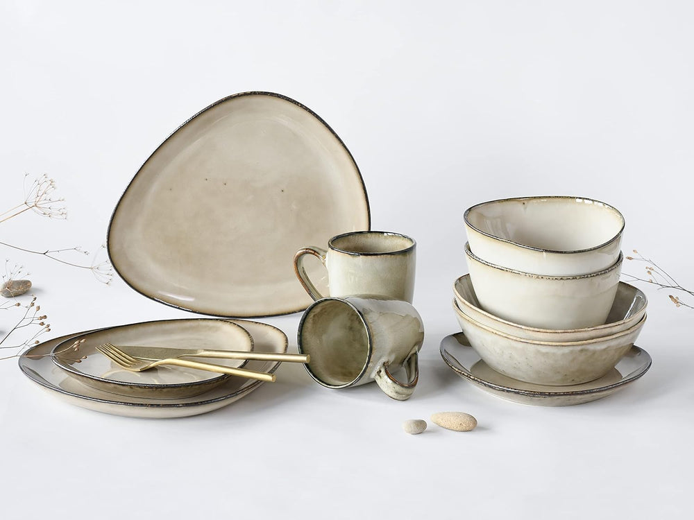 CreaTable, 23769, seria CLOUDY, nisip, set de veselă cu 10 piese, serviciu combinat din gresie, potrivit pentru mașina de spălat vase și cuptorul cu microunde, producție de calitate