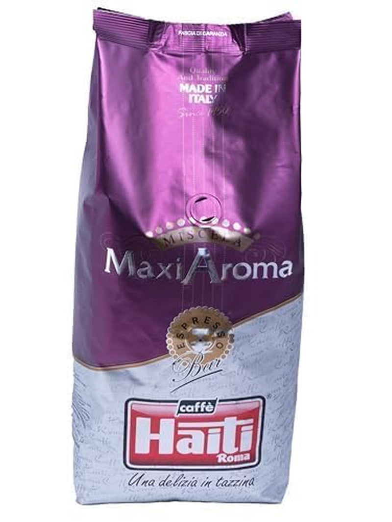 Cafea Caffè Haiti Roma Maxi Aroma la pachet de 1 kg. Amestec echilibrat, prăjire artizanală, fabricată în Italia.