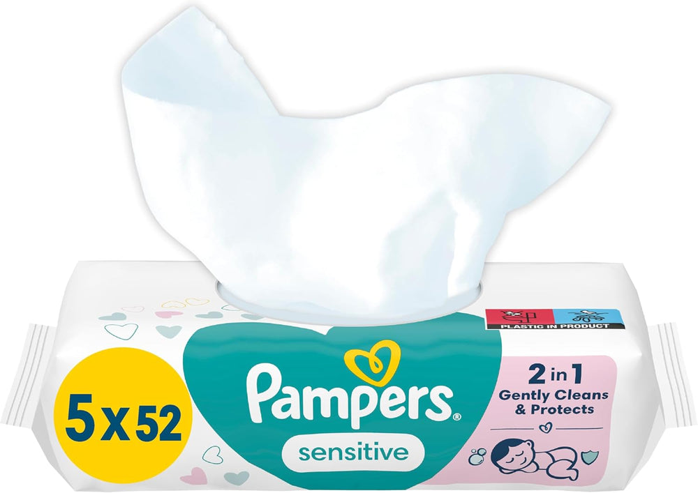 Pampers Sensitive Baby-Feuchttücher, 15er-Pack mit 80 Tüchern, 1200 Baby-Feuchttücher, 2-in-1, sanfte Reinigung und Hautschutz