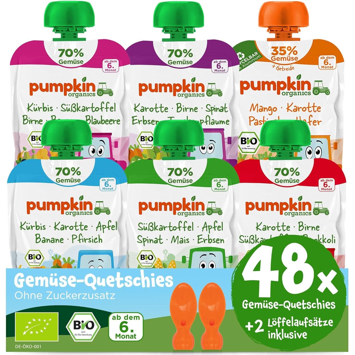 Pumpkin Organics 24Pack, Bio-Gemüsepüree, ohne Zuckerzusatz, für Babys ab 6 Monaten, 24 x 100 Gramm Mutter und Kind Naty Shop 48 x 100 Gramm
