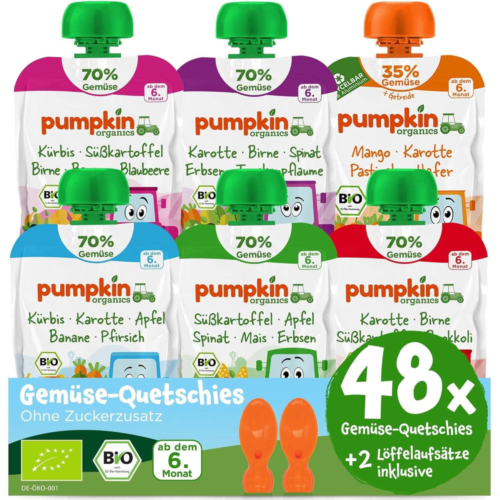 Pumpkin Organics 24Pack, Bio-Gemüsepüree, ohne Zuckerzusatz, für Babys ab 6 Monaten, 24 x 100 Gramm Mutter und Kind Naty Shop 48 x 100 Gramm