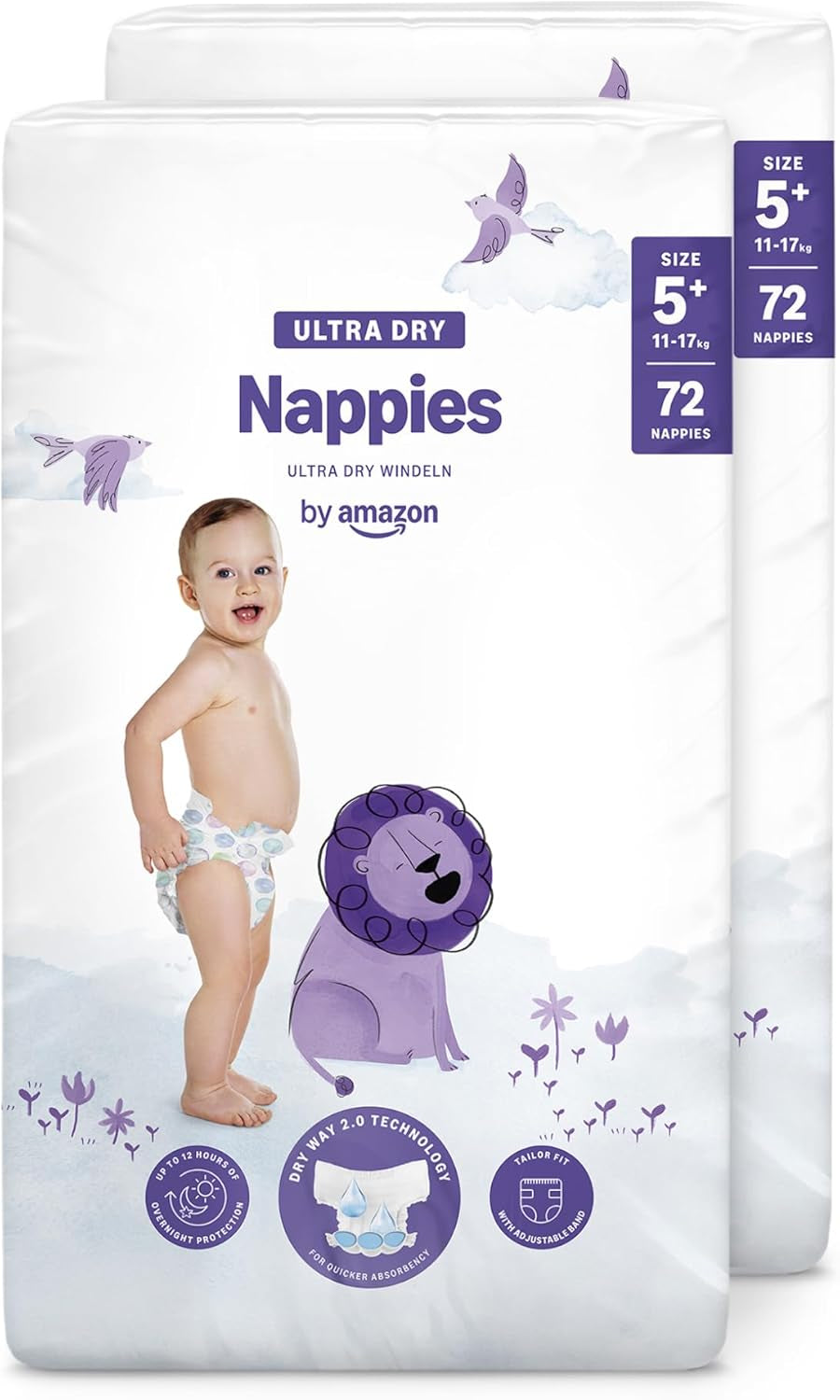 Amazon Ultra Dry Windeln, Größe 1 (2–5 kg) – Monatsbox, Weiß, 96 Stück (2 Packungen à 48 Stück) (ehemals Marke Mama Bear, identisches Produkt)