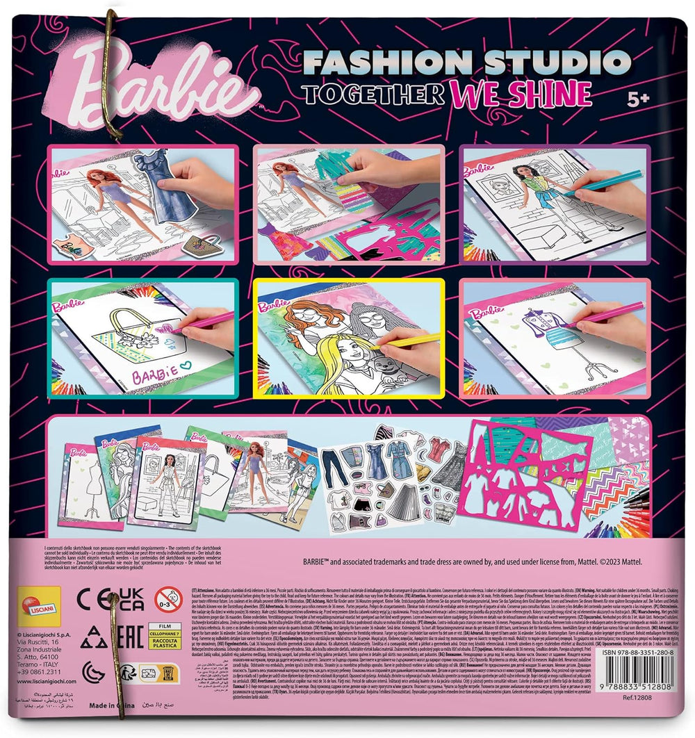 Lisciani – BARBIE – Skizzenbuch Set Wir Glänzen – Modestudio – Models zum Anziehen – Kreatives Spiel – Supermodische Kleidung – Farbmarker – Für Mädchen ab 4 Jahren