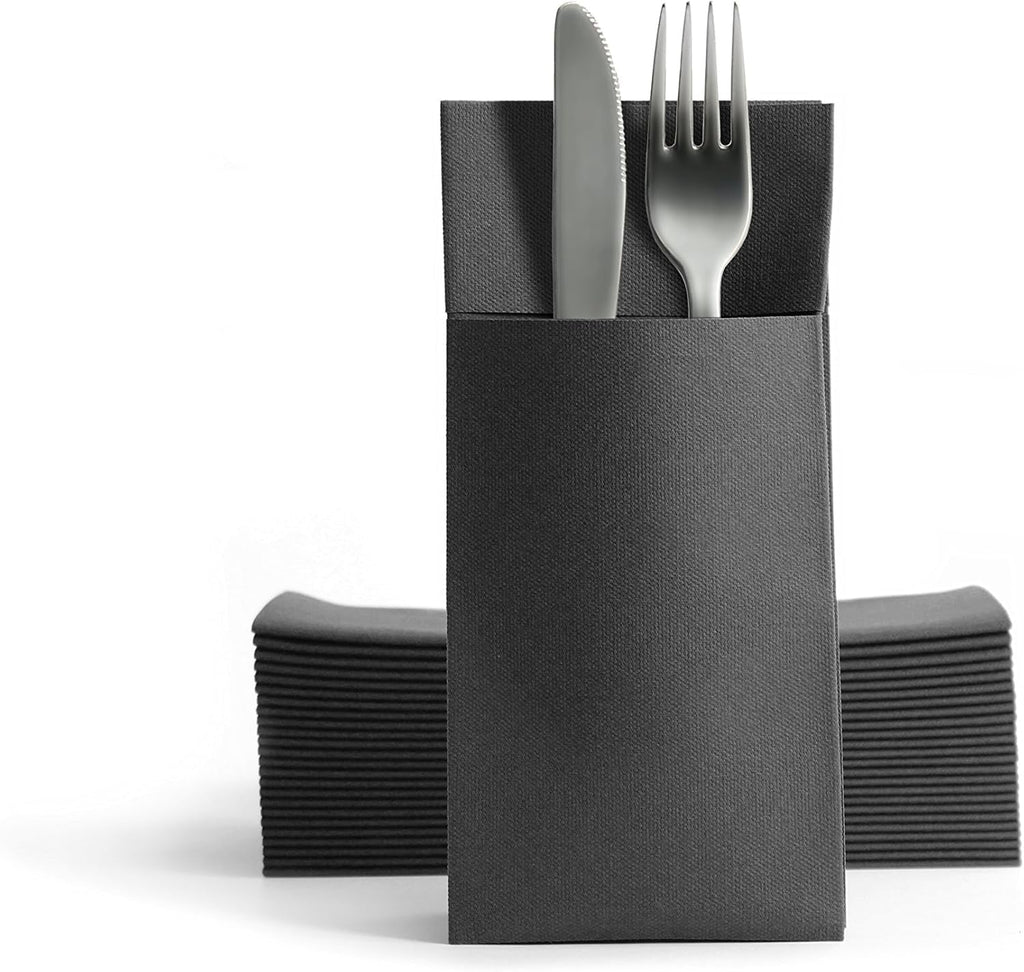 CHIC Airlaid 50 șervețele pentru tacâmuri pungi pentru tacâmuri, asemănătoare țesăturii, șervețel de unică folosință de înaltă calitate, 39X40Cm, model alb de bun venit cald 50 bucăți (pachet de 1)