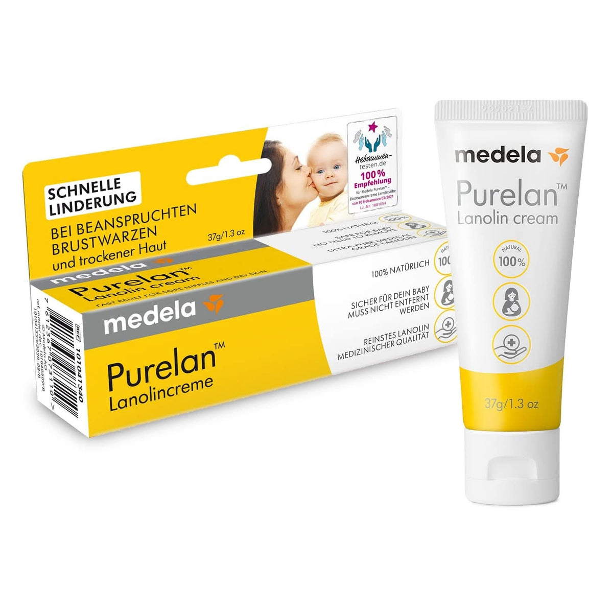 Medela Purelan 37 G Lanolincreme – Schnelle Hilfe bei beanspruchten Brustwarzen und trockener Haut – 100 % natürlich, hypoallergen, dermatologisch getestet und frei von Duftstoffen Zubehör Lebensmittel und Stillen Bebe Naty Shop Brustwarzencreme 37 g