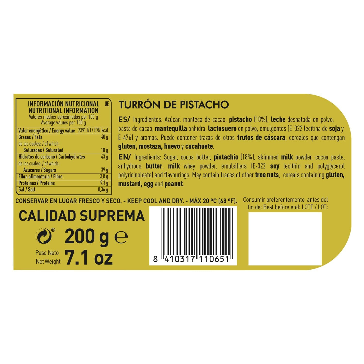 Handgefertigter Schokoladen-Pistazien-Turrón, 200 g, cremige Textur, höchste Qualität, feine Zutaten, authentischer Geschmack, der teuerste Turrón der Welt