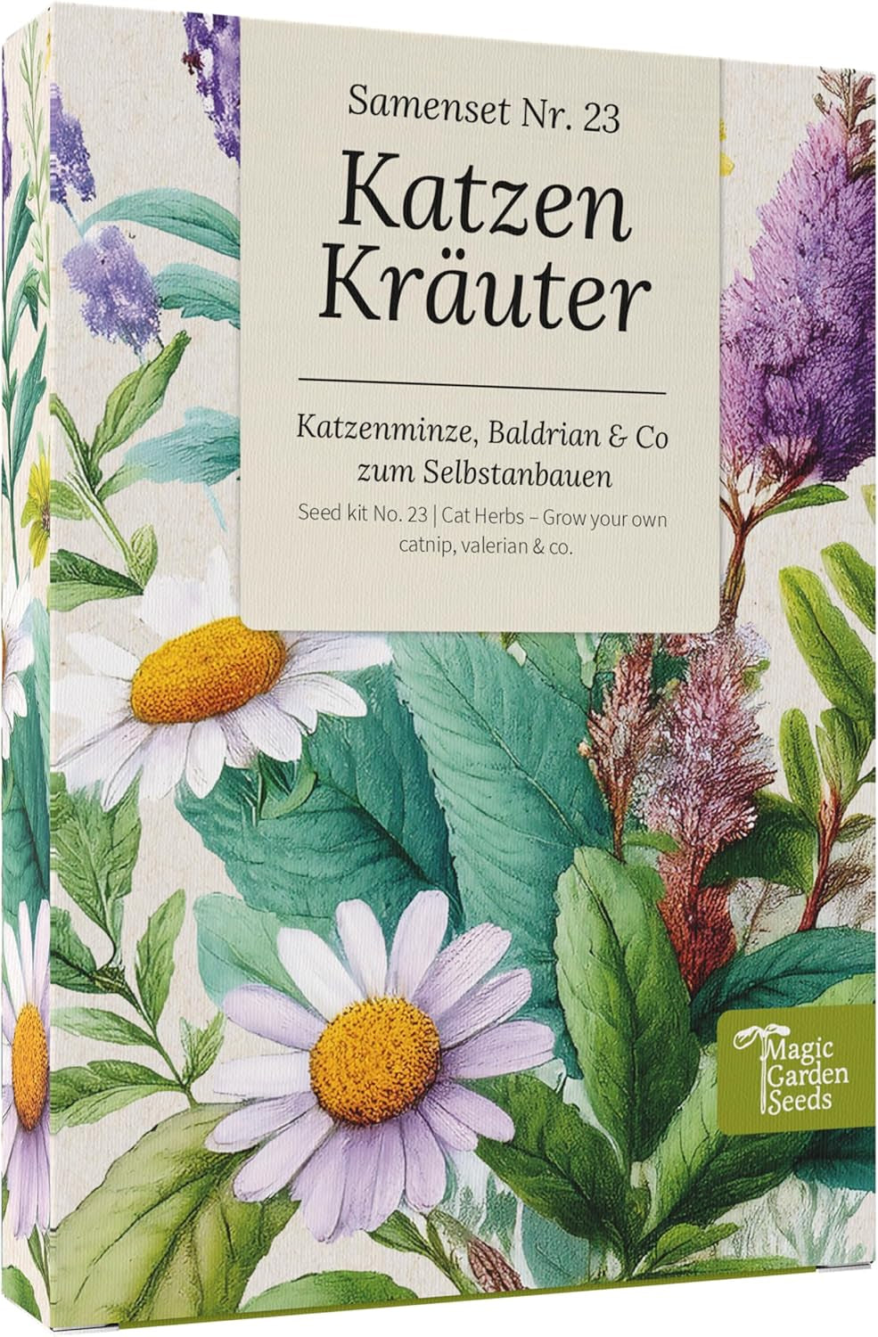 Magic Garden Seeds – Kräuter für Katzen: Katzenminze, Baldrian, Salbei und Katzenminze – Samenbox mit 4 Pflanzen zum Spielen, Knabbern und Entspannen