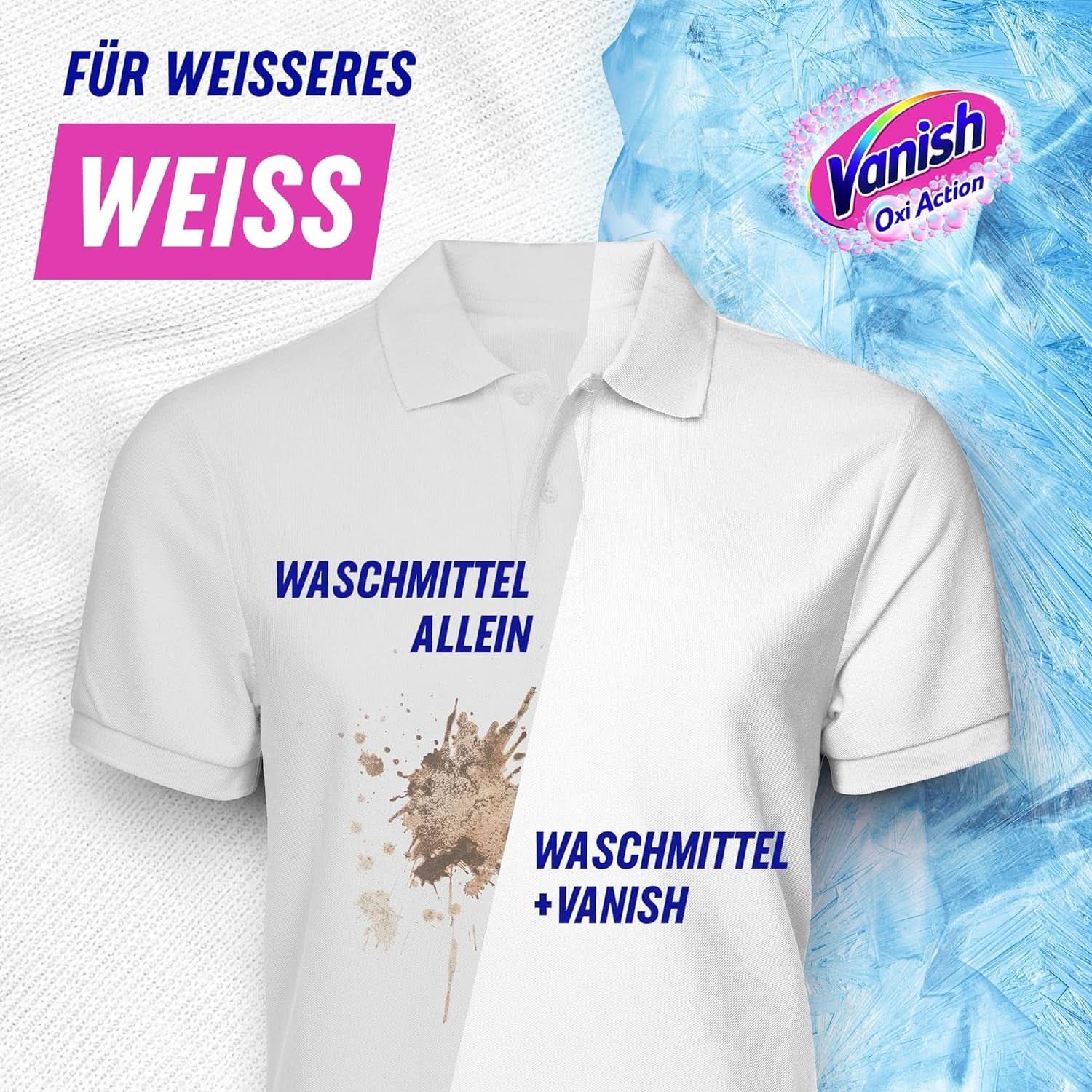 Vanish Oxi Action Powerwhite Pulver – 1 x 1,125 kg – Fleckenentferner und Wäscheverbesserungspulver ohne Chlor – für weiße Wäsche. Waschmittel Naty Shop