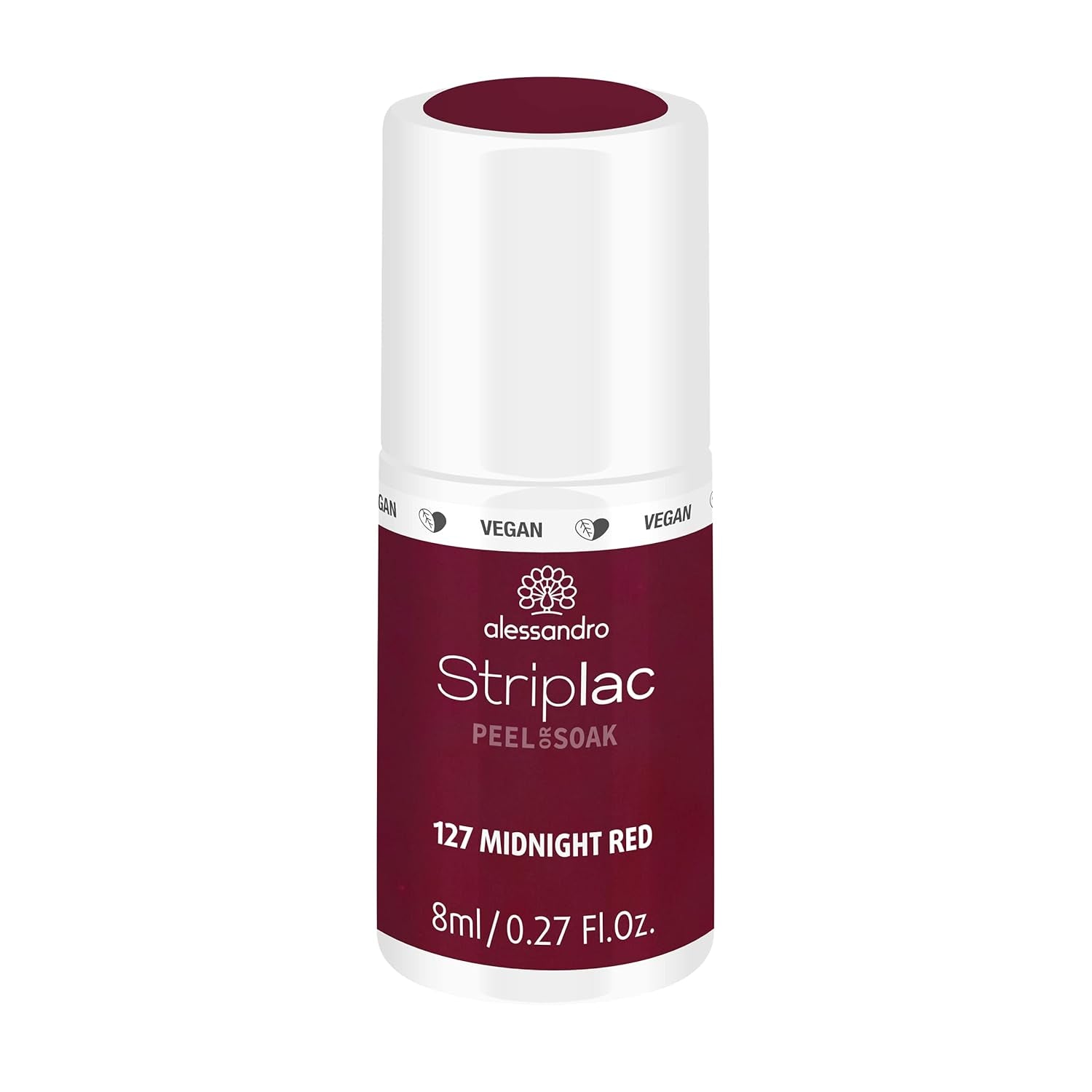 UV-Nagellack alessandro Striplac Elegant Ruby – Zart und langanhaltend – Einfache Entfernung dank Peel-Off-Entfernungstechnologie – Vegan und tierversuchsfrei – 8 ml