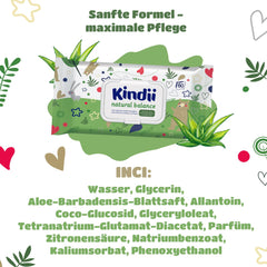 Kindii Natural Balance Feuchttücher für Babys – (1 x 60 Stk.) Feuchttücher für Babys und Kinder – Schützend, Aloe Vera, zarter Duft – 60 Stk.