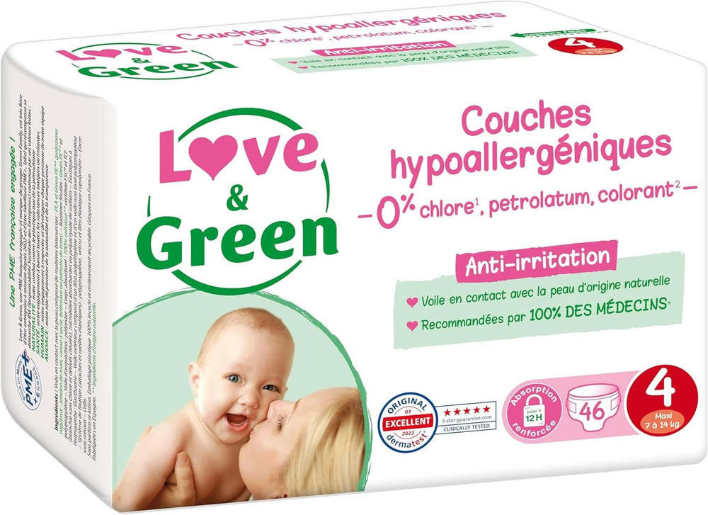 Love & Green, chlorfreie Windeln, Packung für 1 Monat, Größe 4 Mutter und Kind Naty Shop