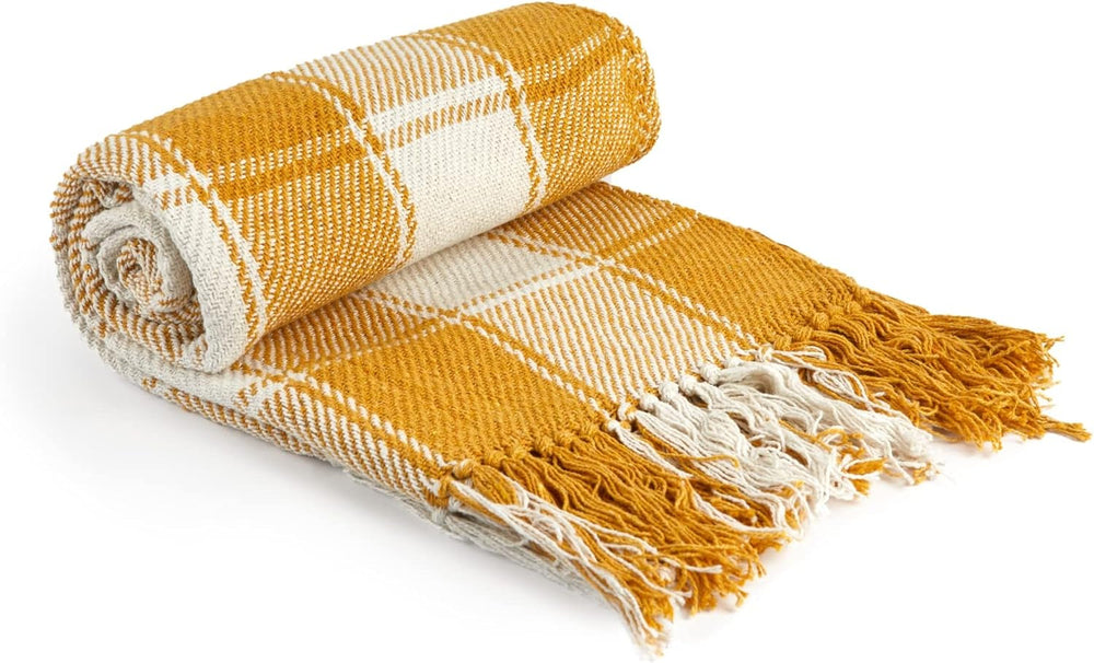 Frisco-Überwurf, recycelte Baumwolle, traditionell, kariert, für Stuhl, Couch, Sofa, Überwurf, Decke, Anthrazit, 127 x 152 cm Emma Barclay Beds and Blankets Ocker 70X100" (178X254Cm)