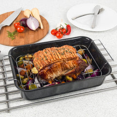 Russell Hobbs CW9161 Romano 34Cm Emaille Bräter - Mit Gitter, Rechteckige Auflaufform Mit Rost, Spülmaschinenfest Ofenform, Grill Auflaufform, Bratform Für Backofen Ofenbeständig Bis 230 Grad Formen und Tabletts zum Backen Naty Shop