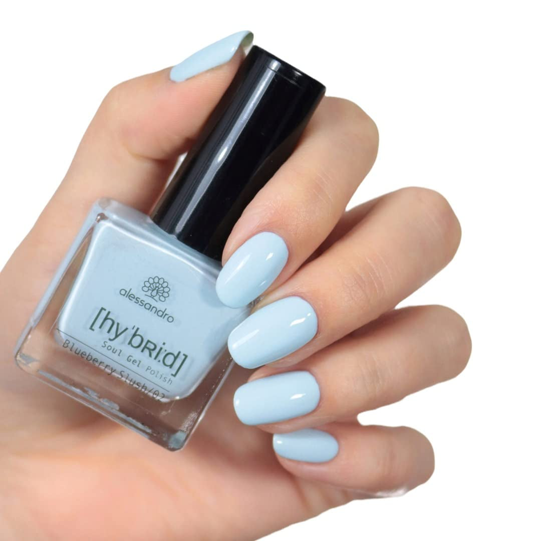 HYBRID-Nagellack alessandro Blueberry Slush – Pastellblau – Perfekte Nägel in nur 3 Schritten, ohne LED – hält bis zu 10 Tage! 8 ml