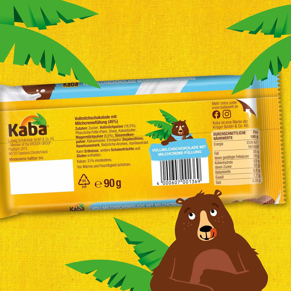 Kaba Vollmilch- und Milchcreme-Schokoriegel mit Schokoladenfüllung, 90 g Riegel, schmelzende Schokolade mit leichter Milchcreme und Kaba Original-Geschmack (2er-Pack)