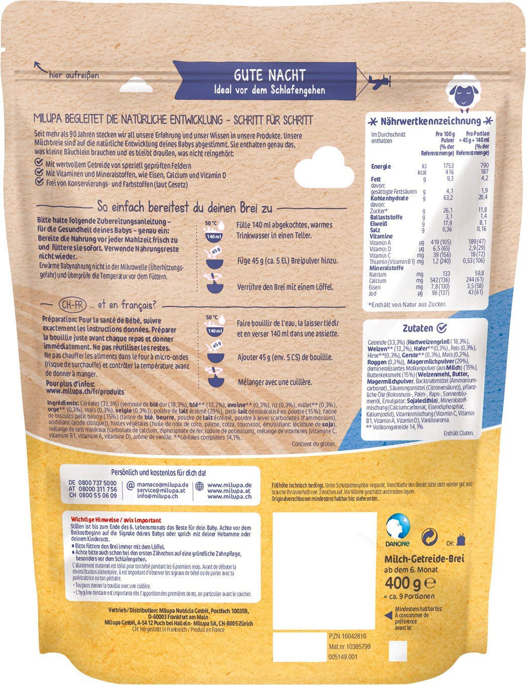 Milupa Milk Porridge Butter Biscuit - Terci pentru copii fără ulei de palmier Mama si Copilul Naty Shop