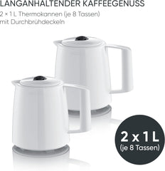 Espressor Severin cu filtru și 2 carafe termice, espressor cu capac, turnare fără picurare, menținere lungă a temperaturii, oprire automată, 1000 W, aprox. 1 litru, alb, KA 9309