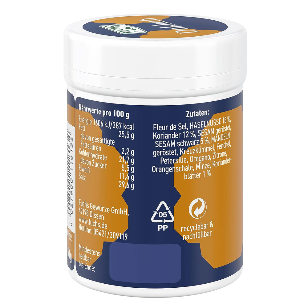 Fuchs Gewürze Gourmet Selection Naher Osten-Afrika – Dukkah Gewürzmischung, nachfüllbarer Gewürz Mix, zum Verfeinern von Fisch und Lamm, vegan, 50 g