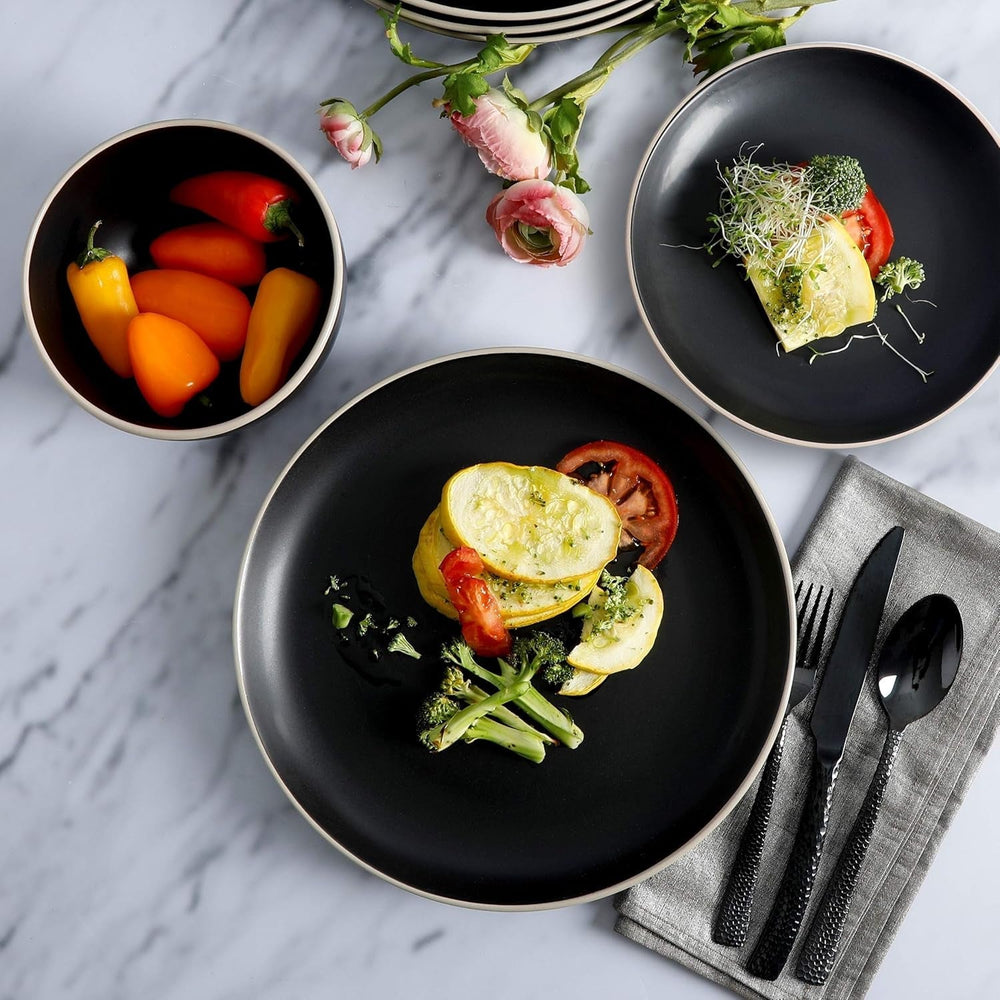 Rockaway Geschirrsets Aus Steinzeug, Rund, Für 4 Personen (12 Stück), Schwarz Dinnerware sets Naty Shop