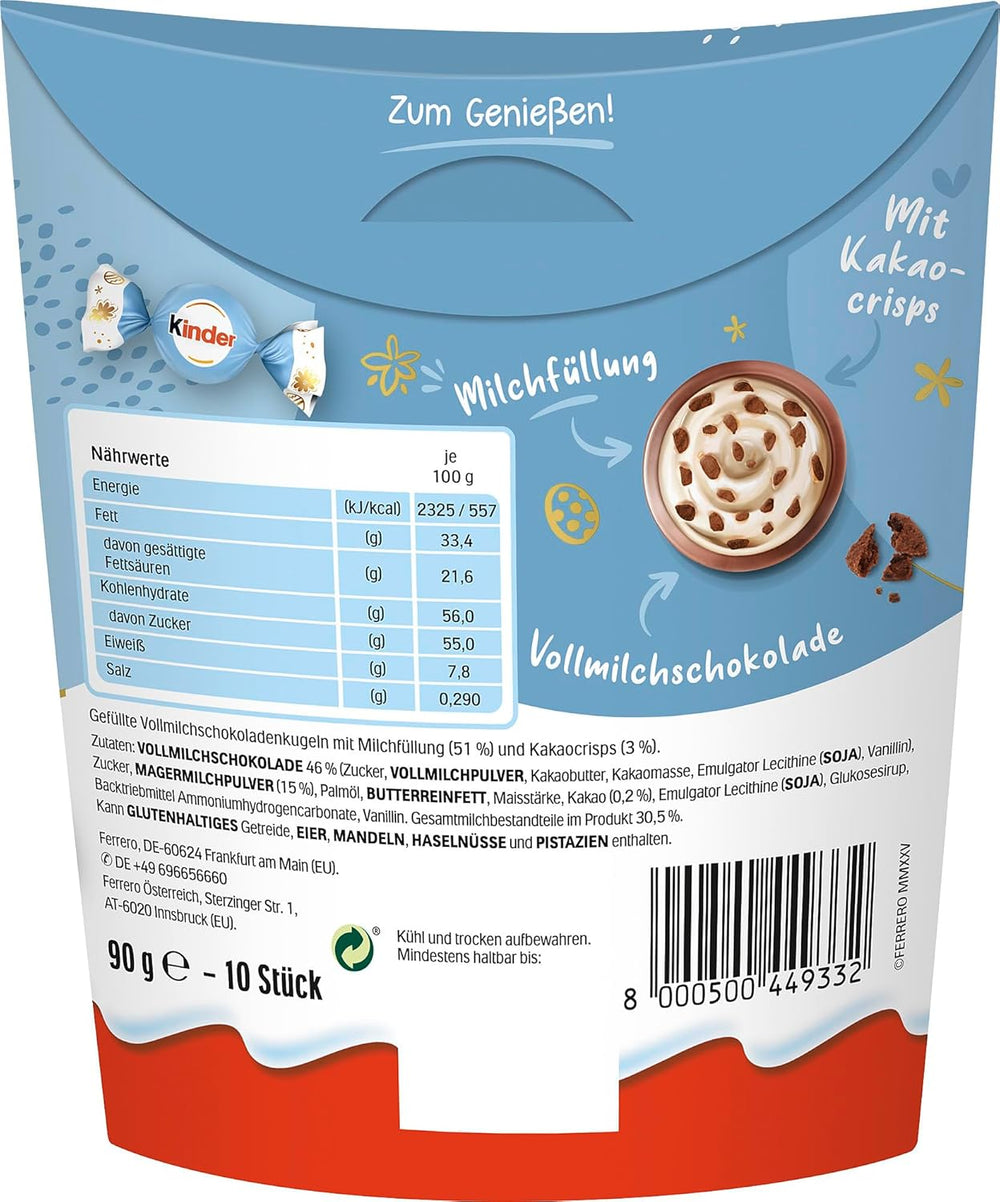 Kinder Balls Milk & Crispy Bits Sensations 90g – Milchschokoladenkugeln mit Milchfüllung und Kakaostückchen – Osterschokolade, Ostersüßigkeiten – Ostergeschenk und Souvenir