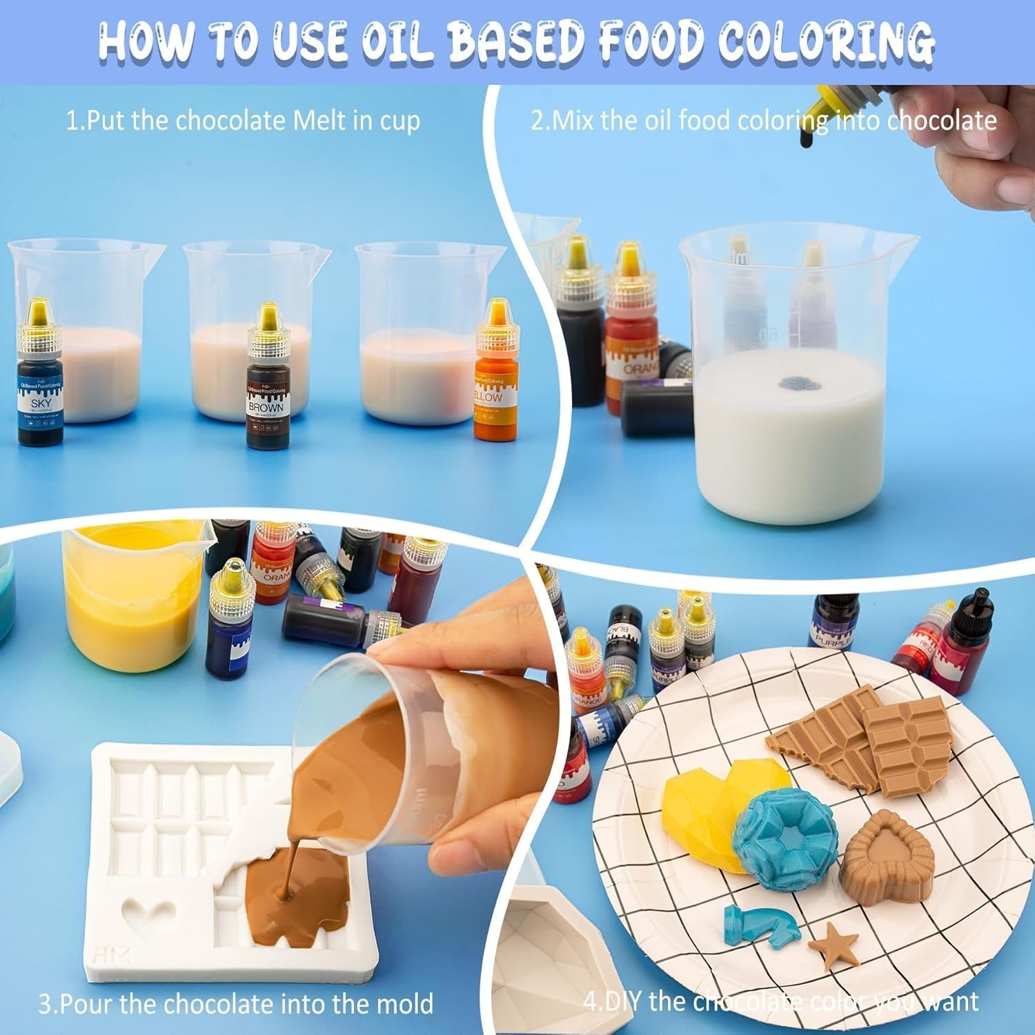 Fettlösliche Lebensmittelfarbe - 10 Farben Ölbasis Lebensmittelfarben Für Schokolade, Süssigkeit, Kuchen, Backen, Macaron - Konzentrierte Lebensmittelfarbe Für Tortendeko, Buttercreme, Fondant - Je 10Ml Naty Shop