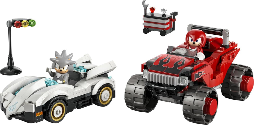 LEGO Sonic the Hedgehog Silvers Auto Vs. Knuckles' Monstertruck – Kinderspielzeug mit 2 Flitzern und 2 Minifiguren – Geschenk für Jungen und Mädchen ab 8 Jahren – Sonic Fanartikel für Gamer – 77118