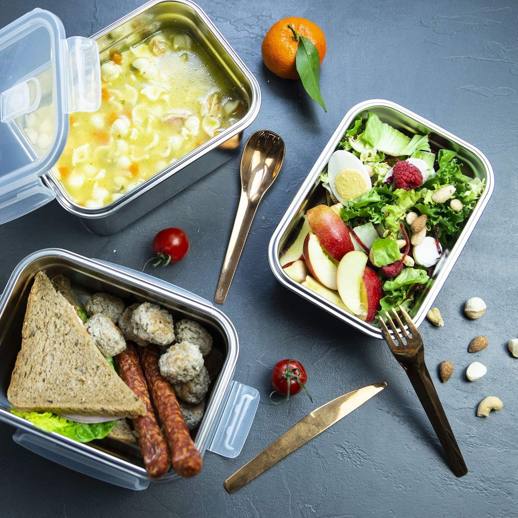 Lurch 240895 Cutie de prânz Cutie de siguranță/de depozitare din oțel inoxidabil de înaltă calitate cu capac din plastic fără BPA 2000ml, transparent Cutii depozitare alimente Naty Shop