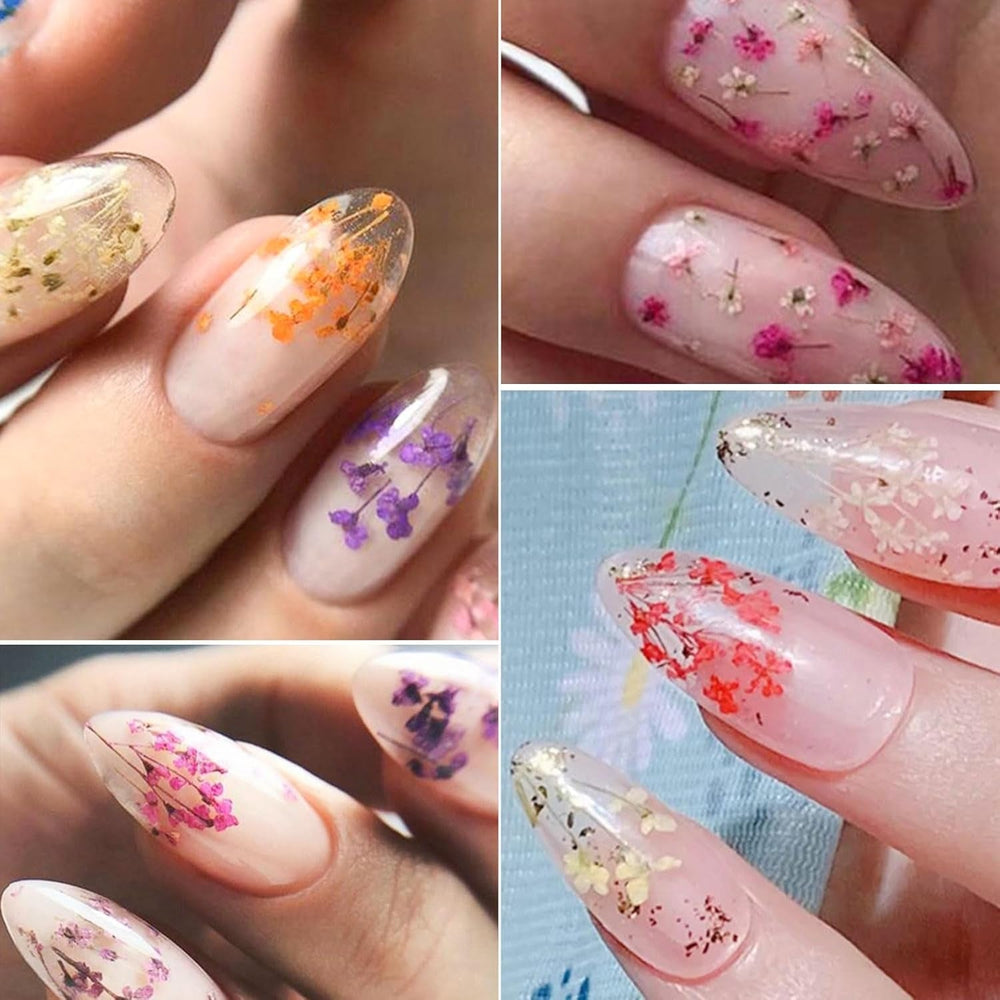 Flori uscate pentru unghii, 8 borcane, flori uscate 3D pentru unghii, autocolante colorate naturale pentru unghii, flori uscate, accesorii pentru unghii pentru decorarea unghiilor, meșteșuguri DIY