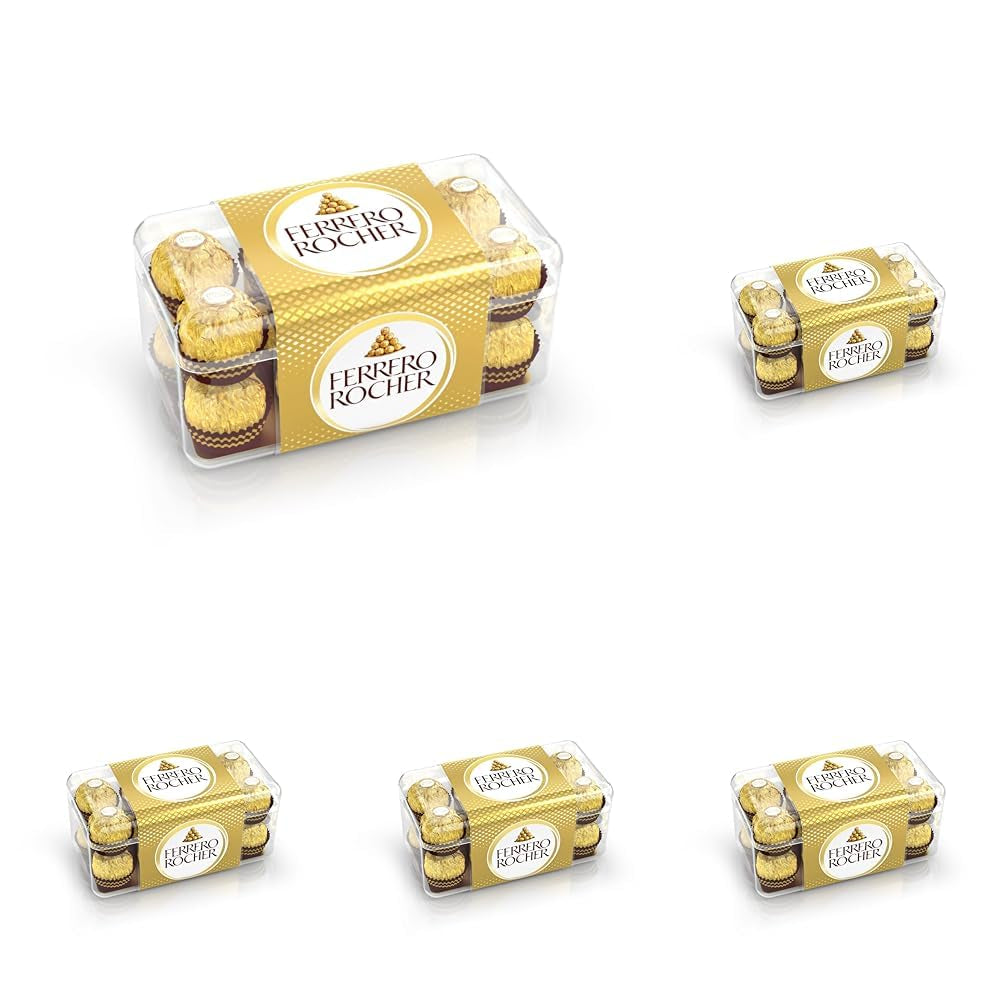 Ferrero Rocher – Knusprige und cremige Walnuss-Pralinen-Spezialität – 5 Packungen mit je 16 einzelnen Pralinen