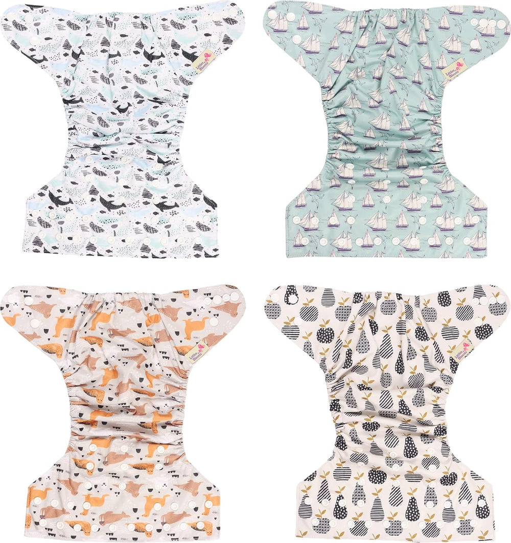 Littles and Bloomz FLP2-0406 Wiederverwendbare Standard-Clip-Windel, 4 Windeln