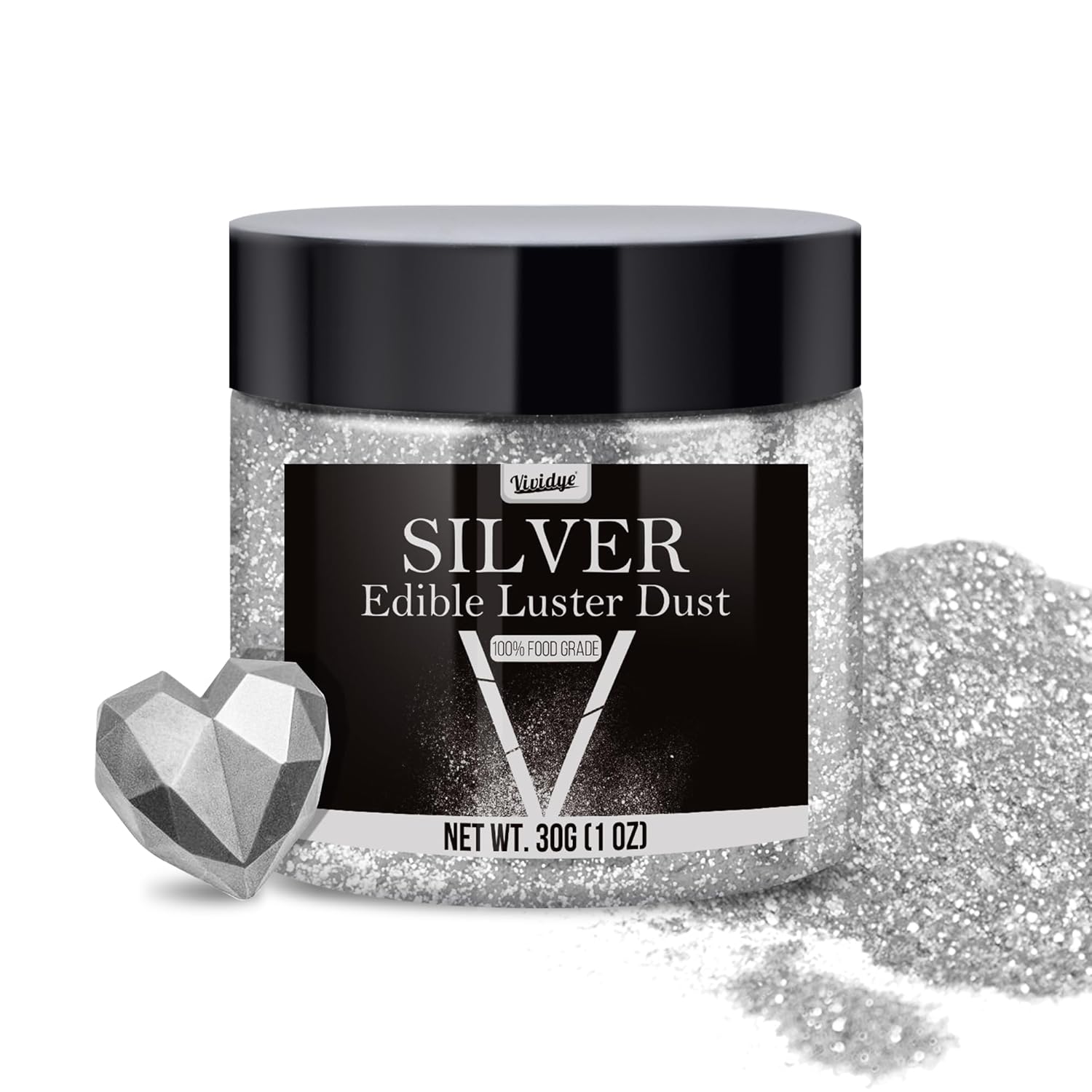 Glitter comestibil, praf, diverse culori, 30 grame Naty Shop Argintiu