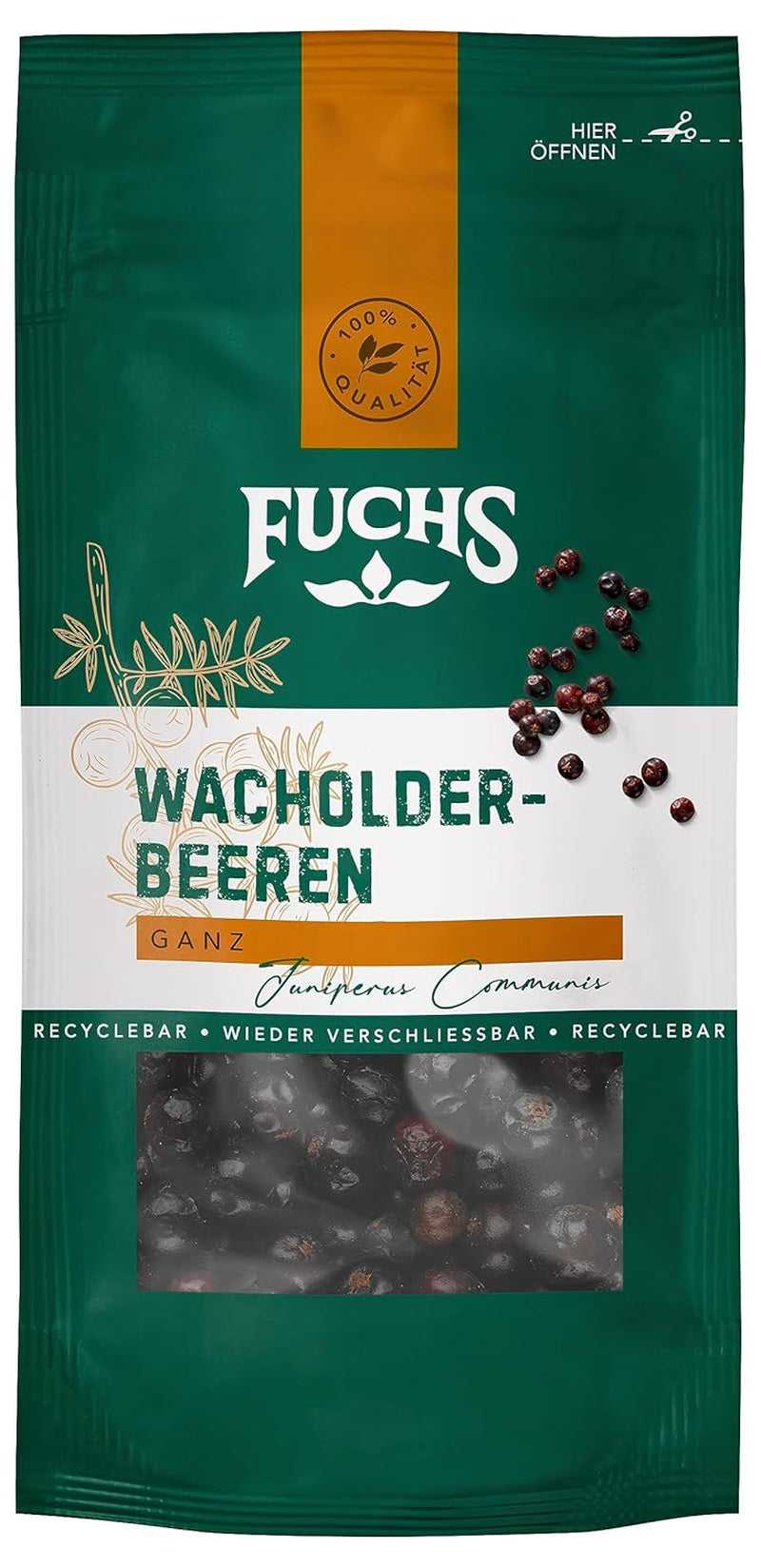 Fuchs Gewürze - Wacholderbeeren im wiederverschließbaren, recycelbaren Beutel - aus natürlicher Zutat - 12,5 g