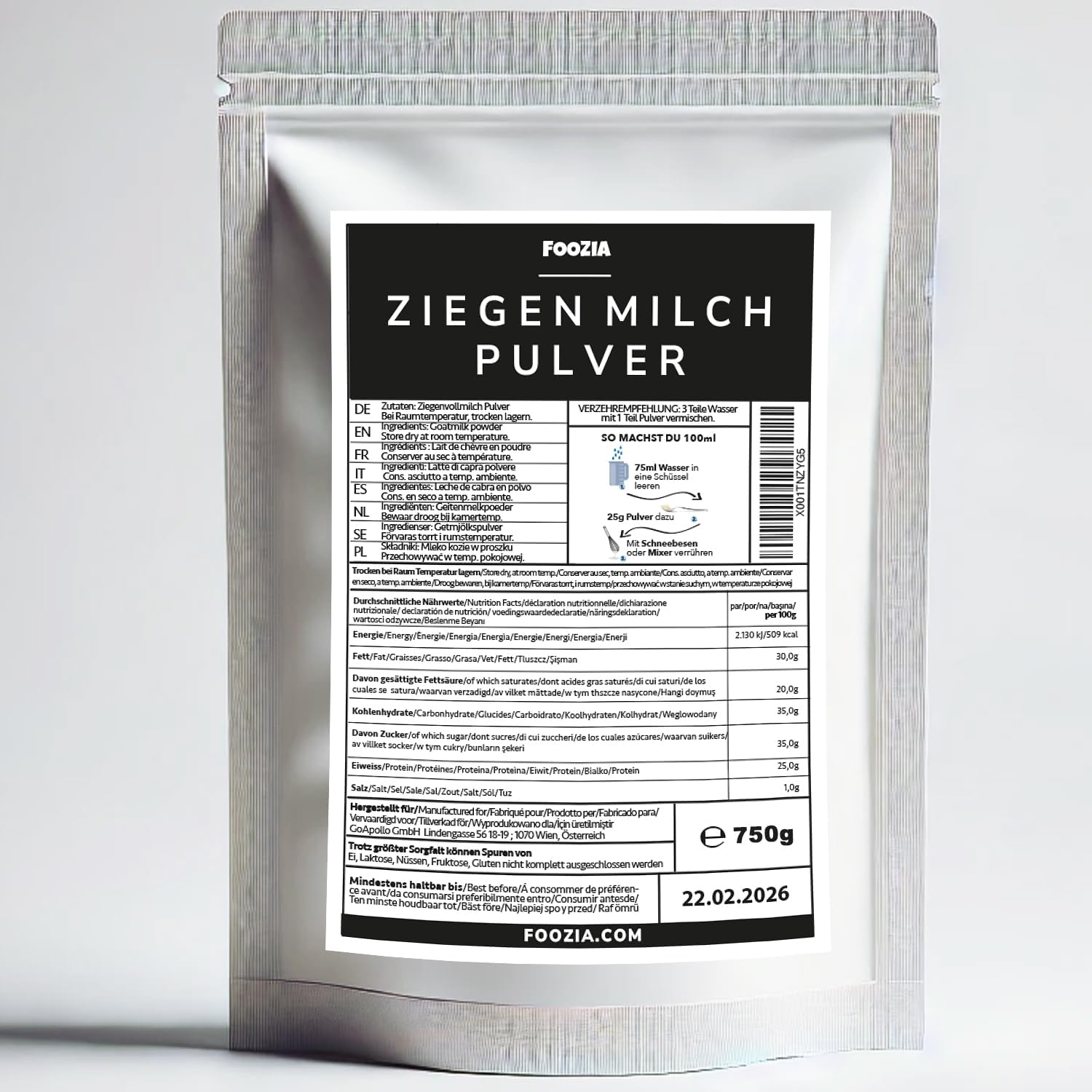 Foozia reines Ziegenmilchpulver – ohne Zusatzstoffe für Mensch und Tier