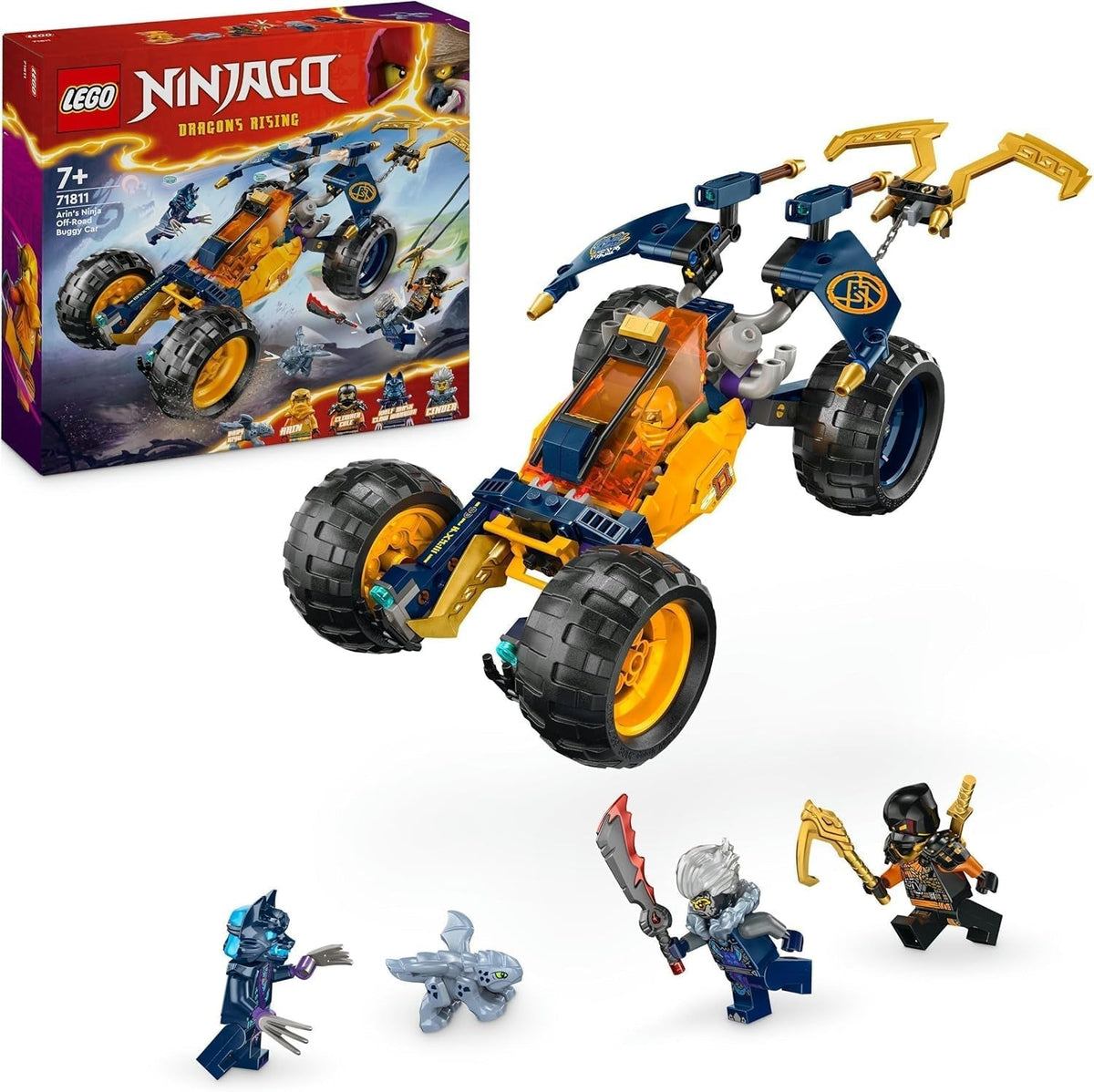 LEGO NINJAGO Arins Ninja-Offroad-Buggy, Ninja-Spielzeug mit Auto, Drache und 4 Minifiguren, Buggy-Modell-Abenteuerset für Kinder, Geburtstagsgeschenk für Jungen und Mädchen ab 7 Jahren 71811 Bausets Beuche den LEGO-Store Single