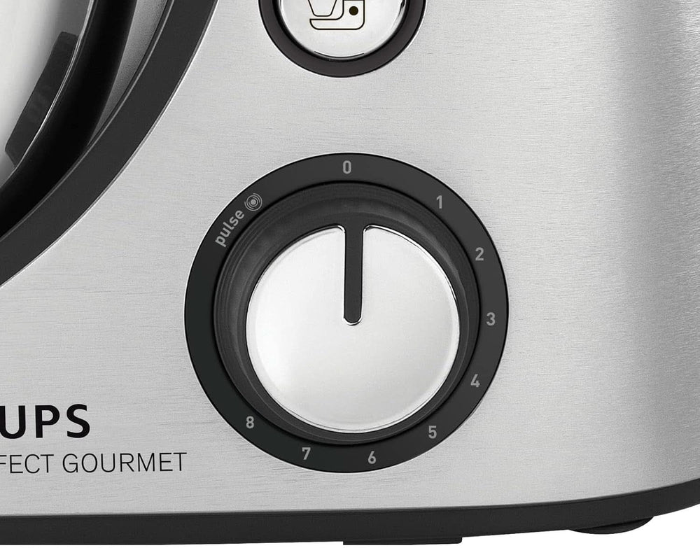 Krups KA631D Master Perfect Gourmet Küchenmaschine | 1100 Watt | 8 Geschwindigkeiten | 4,6-Liter-Edelstahlschüssel | 5 Zubehörteile: Backset, flexible Schüssel, Schneideeinheit | Mutter und Kind aus gebürstetem Edelstahl Naty Shop