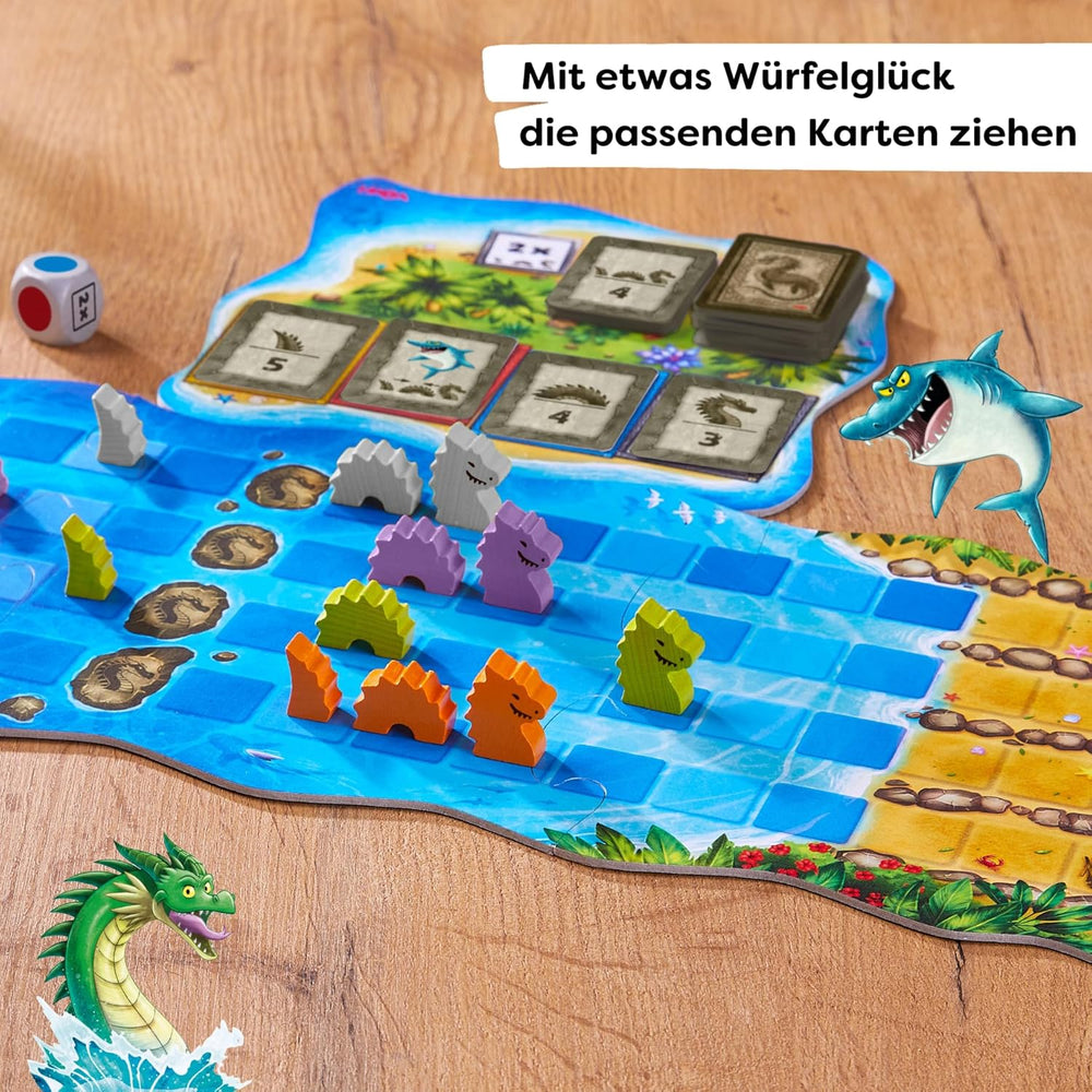 HABA Wasserdrachen – Würfel- und Strategiespiel für Kinder ab 5 Jahren – Spannendes Brettspiel mit Drachen und Holzfiguren – Familienspiel für 2–4 Spieler – 1307133001