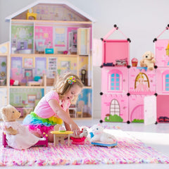 Relaxdays Kinderzimmerregal, Prinzessinnenschloss, Kunststoff, DIY-Schrank mit Türen, HBT: 128 x 110 x 37 cm, rosa Naty Shop Puppenhäuser