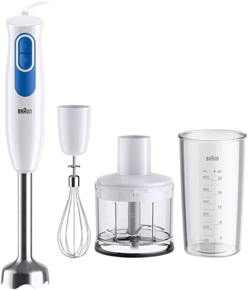 Braun Multiquick2 MQ20236MWH Stabmixer, Mixer Zum Mixen Von Saucen Und Smoothies, 2 Geschwindigkeitsstufen, Zerkleinerer 500 Ml, Becher 600 Ml, Schneebesen Aus Stahl Mutter und Kind Naty Shop