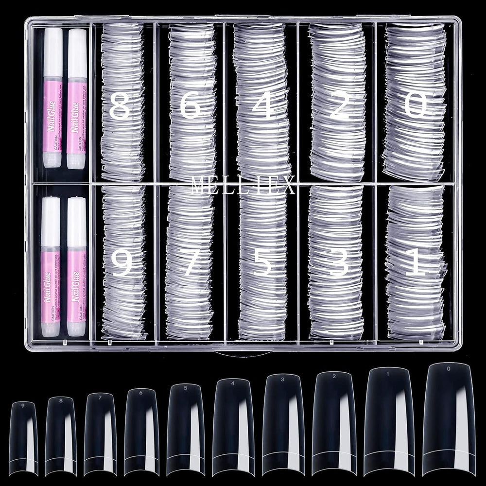 500 de bucăți de vârfuri de unghii artificiale franceze, set de vârfuri de unghii false acrilice, extensii de unghii, vârfuri de unghii, accesorii pentru unghii false cu 4 bucăți de lipici pentru design de unghii, unghii cu gel, naturale