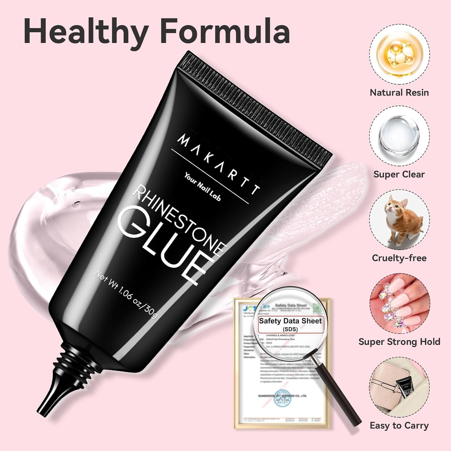 Makartt Rhinestone Glue Gel 3D Gel Nail Art Super Strassstein Kleber Für Nägel, Um Verschiedene Strasssteine Anzukleben and 3D Designs and Nail Charms, Perfekt Für Uv/Led-Lampe Geeignet, 30G