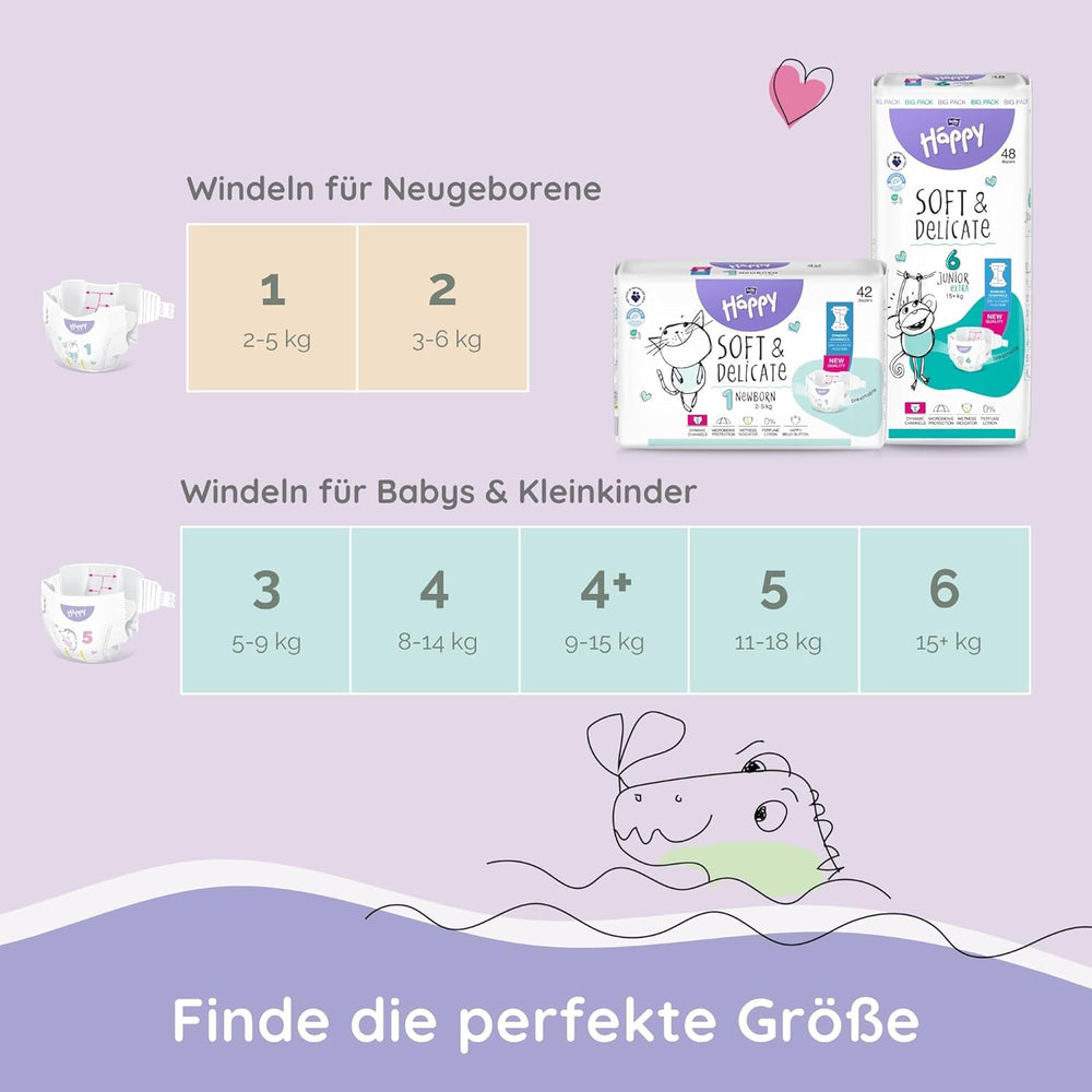 Bella Baby Happy Premium Windeln, Größe 6, Junior Extra, 15+ kg, 96 Stück, DERMATEST und OEKO-TEX Siegel, Einweg-Babywindeln