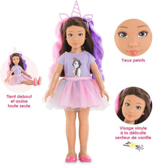 Corolle 9000600030 - Girls Luna Einhorn Set, Knöchelpuppe im Sommeroutfit mit Hund, mit Haarband, Ohrringen und extra Gummistiefel, 28cm Spielpuppe mit Vanilleduft, ab 4 Jahren