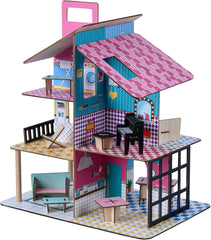 Olivia'S Little World 360 Puppenhaus aus Holz für Kinder, 8,9 cm große Puppen und 12 Zubehörteile, mehrfarbig, TD-13260C, Puppenhäuser, Naty Shop, Standardtitel