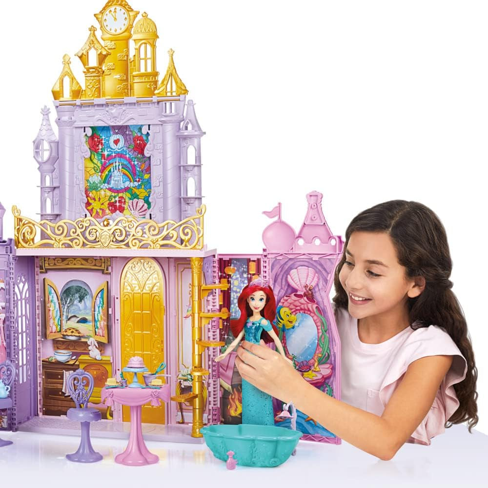 Castelul festiv al prințesei Disney pentru deplasare, casă de păpuși pliabilă cu mobilier și accesorii, pentru fete de la 3 ani Casute de papusi Naty Shop