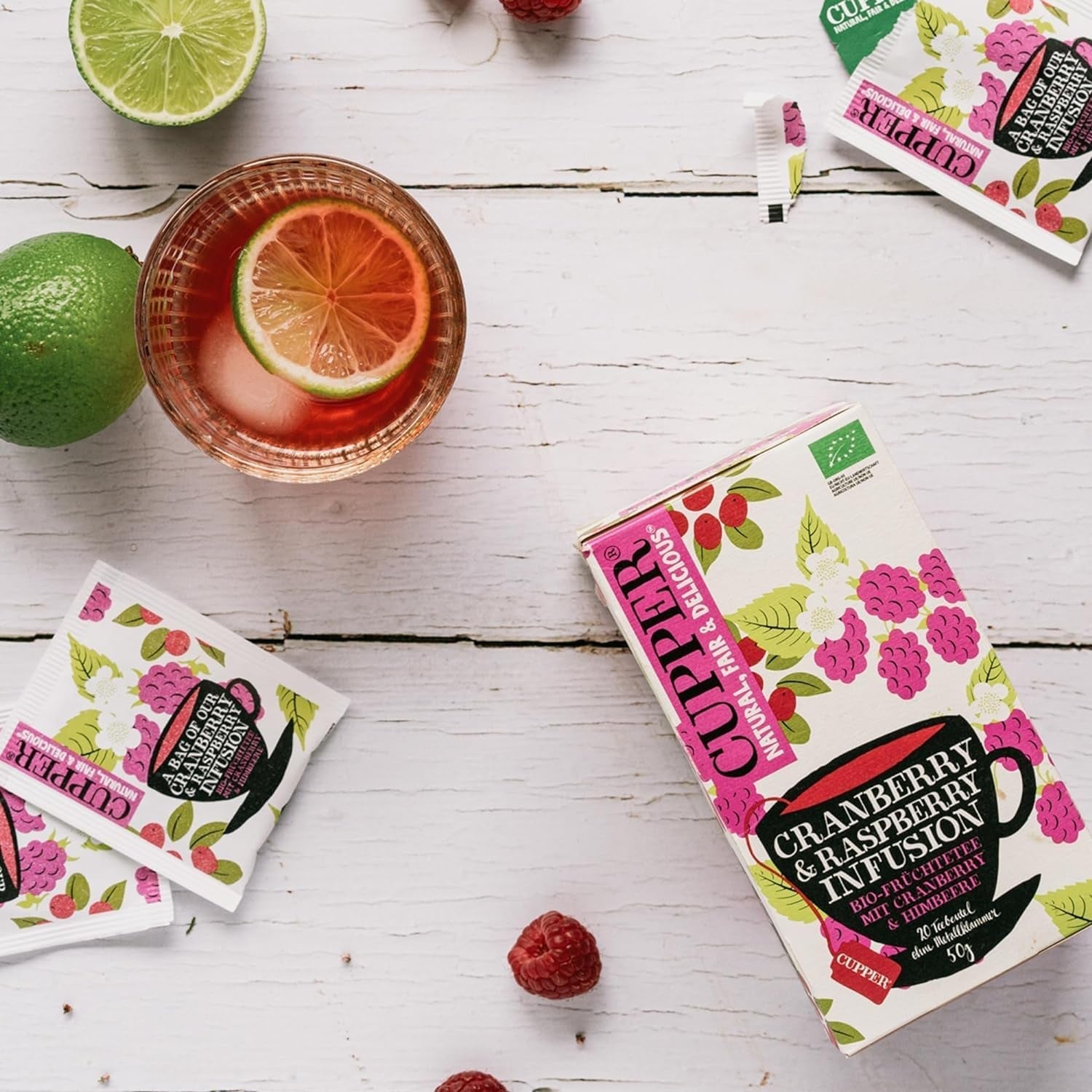 Cupper Ceai de fructe organic Cranberry Rasperry, 20 pliculețe de ceai nealbite, ecologic, comerț echitabil