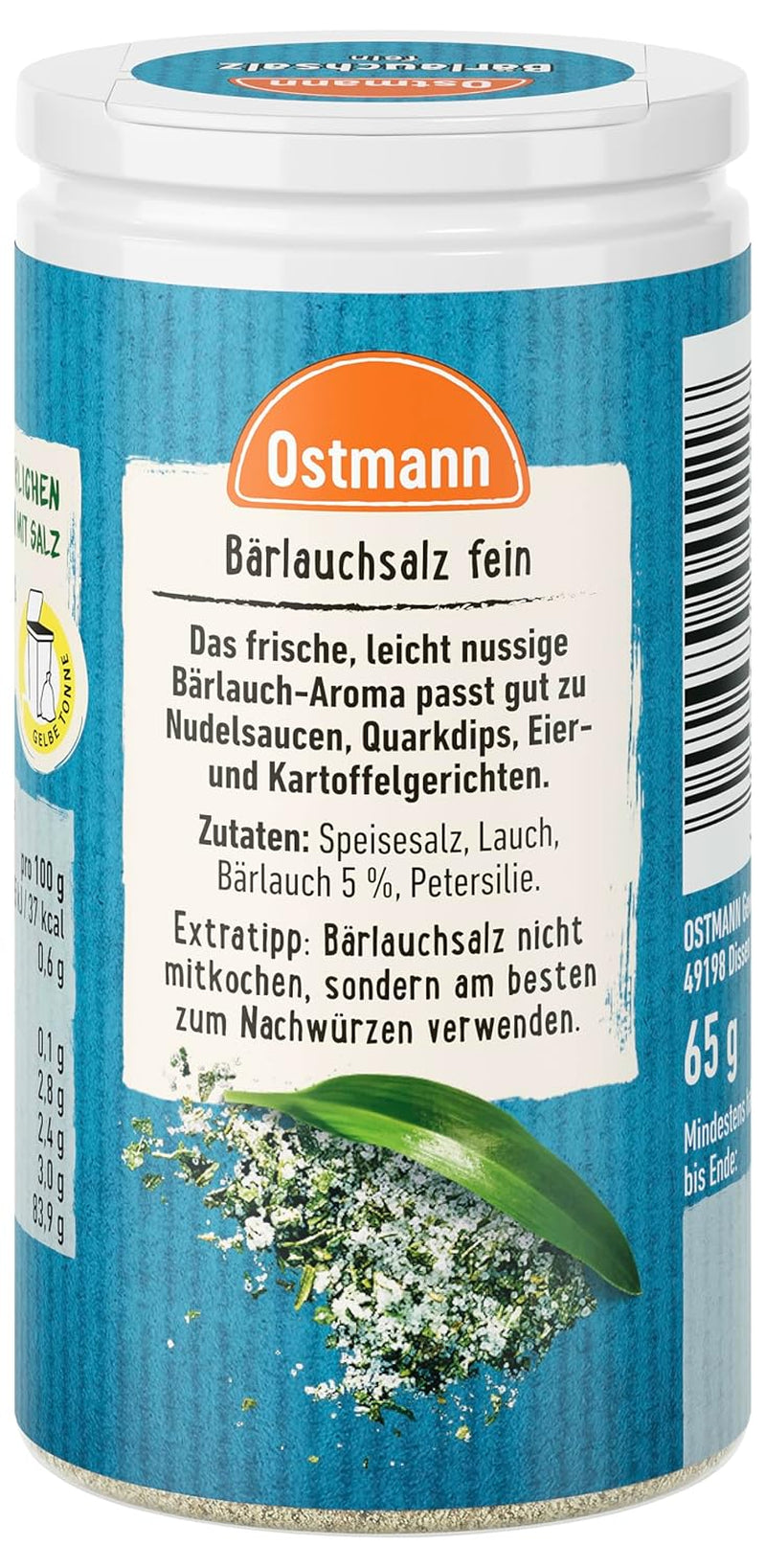 Ostmann Gewürze - Bärlauchsalz | Ideal für herzhaftes Gemüse oder Fleischgerichte. Wiederverwertbare, nachfüllbare Streudose | 65 g im Streuer