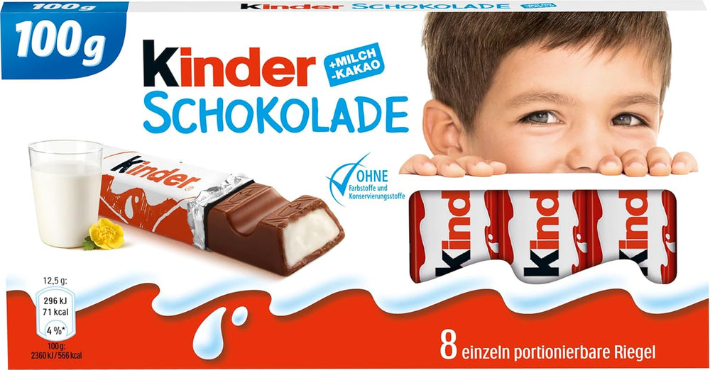Kinder Chocolate – Gefüllte Milchschokoladenriegel – 1 Packung mit 24 einzelnen Riegeln (24 x 12,5 g).