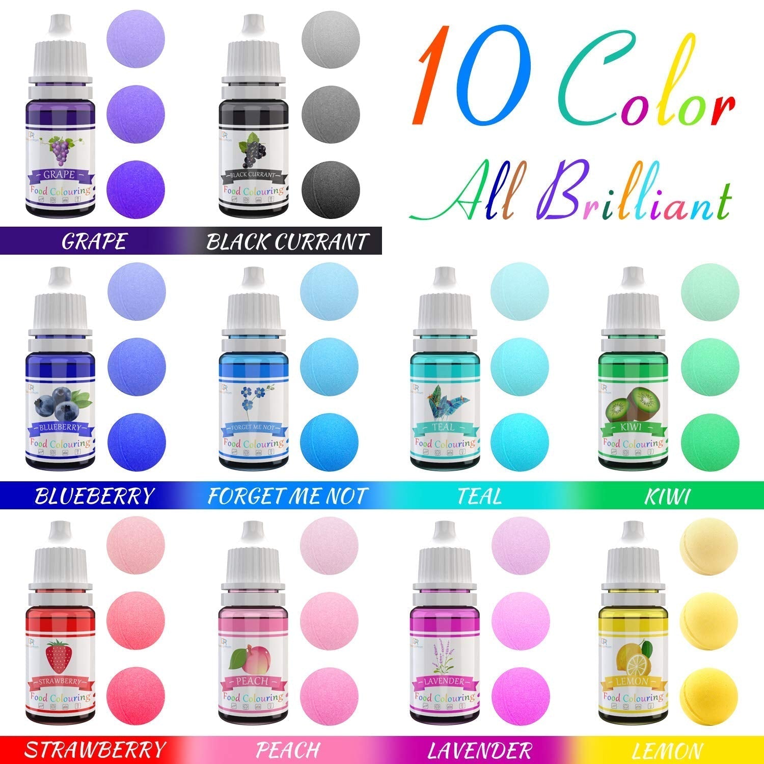 DecorRom, set 10 coloranti alimentari lichizi, 10 x 10 ml Naty Shop