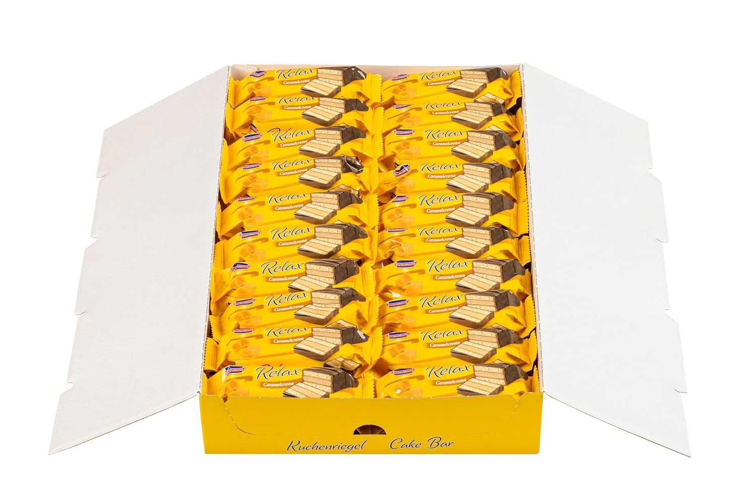 KuchenMeister Relax Kakaokuchenriegel 32g | Schokoladen-Biskuitkuchen | Zarte Füllung mit Kakaocreme | Dunkle Schokolade knusprig | Perfekter Snack für zwischendurch | 1 x Riegel 32g